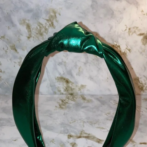 Emerald Green Metallic Top Knot Knotted Boho Festival Formal Cocktail Headband - Picture 5 of 17